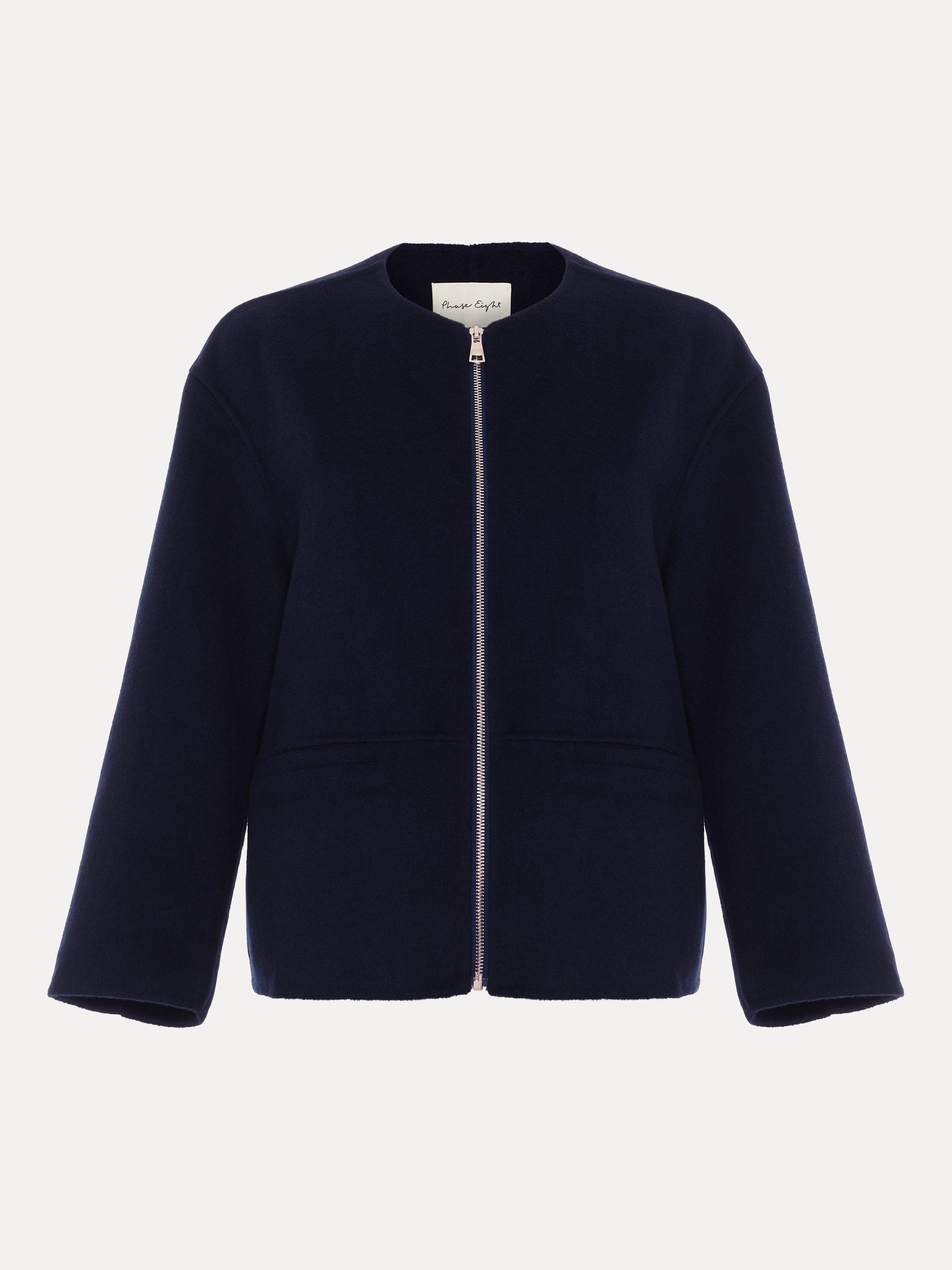 Product image 5 of 8, which shows Phase Eight Georgie Double Face Zip Jacket, Navy, L