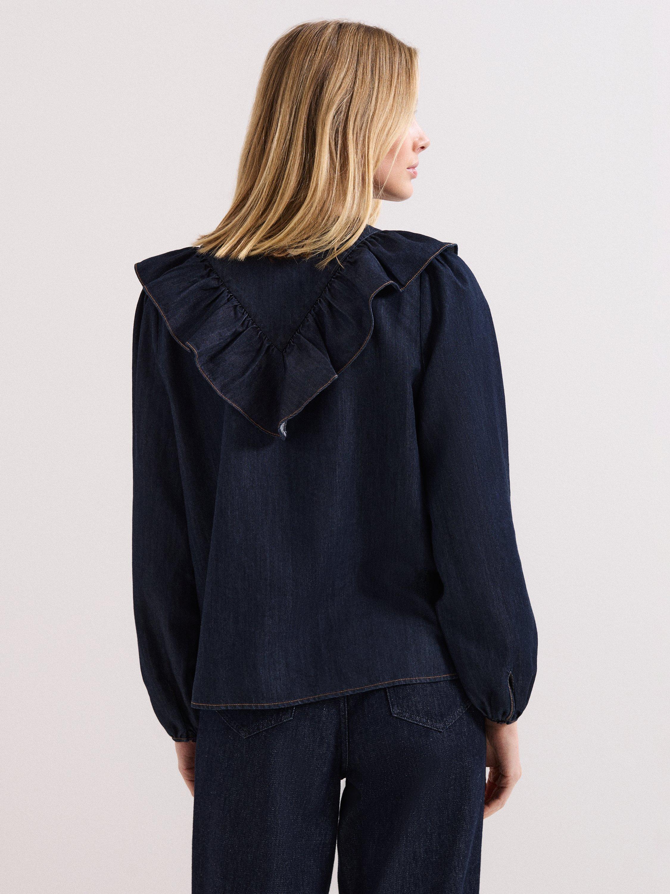 Phase Eight Alexia Ruffle Denim Shirt, Mid Wash Blue