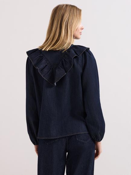 Phase Eight Alexia Ruffle Denim Shirt, Mid Wash Blue - view 2, Mid Wash Blue