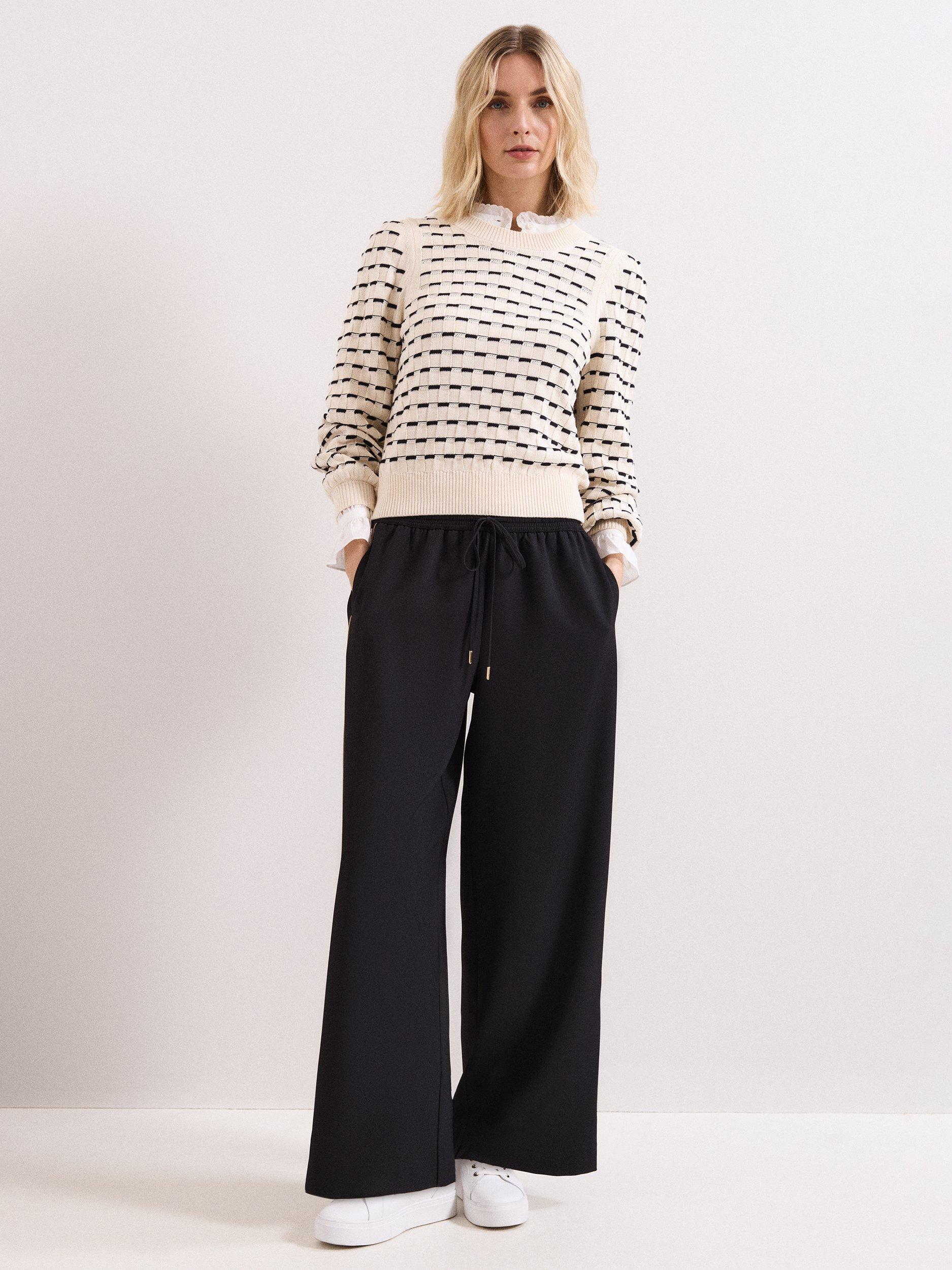 Product image 3 of 9, which shows Phase Eight Skye Side Stripe Trousers, Black, 10
