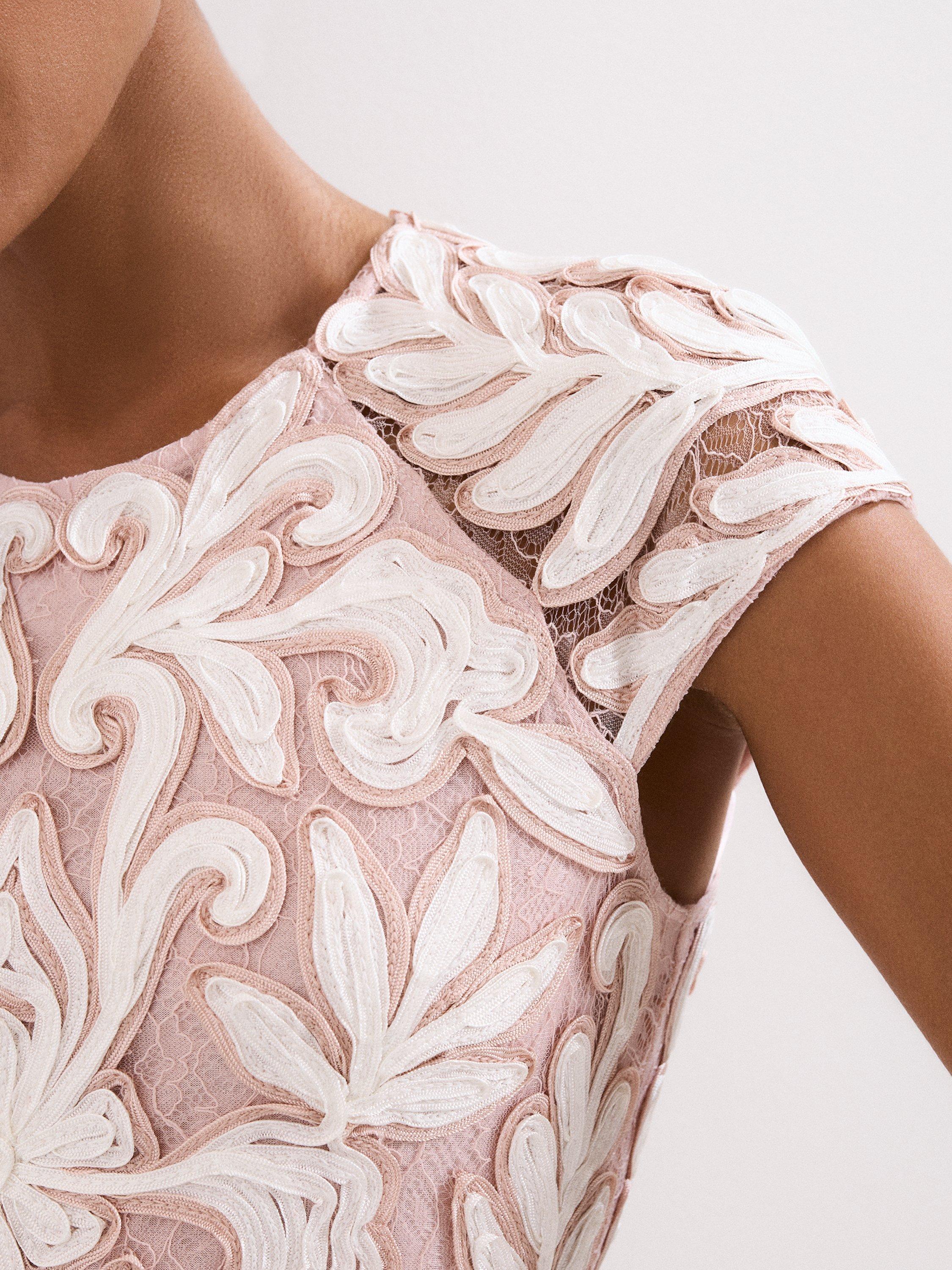 Product image 4 of 9, which shows Phase Eight Karima Tapework Dress, Pale Pink, 10