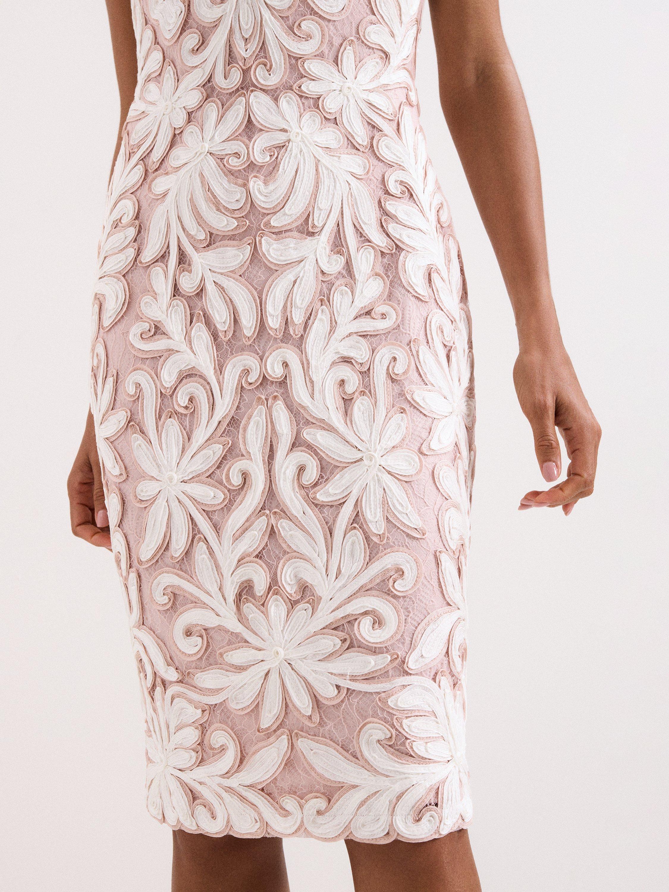 Product image 7 of 9, which shows Phase Eight Karima Tapework Dress, Pale Pink, 10