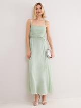 green emerald velvet dress Nude Floral Applique Sleeveless Midi Dress main image 0