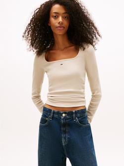Tommy Jeans Square Neck Long Sleeve Top, Gulf Sand