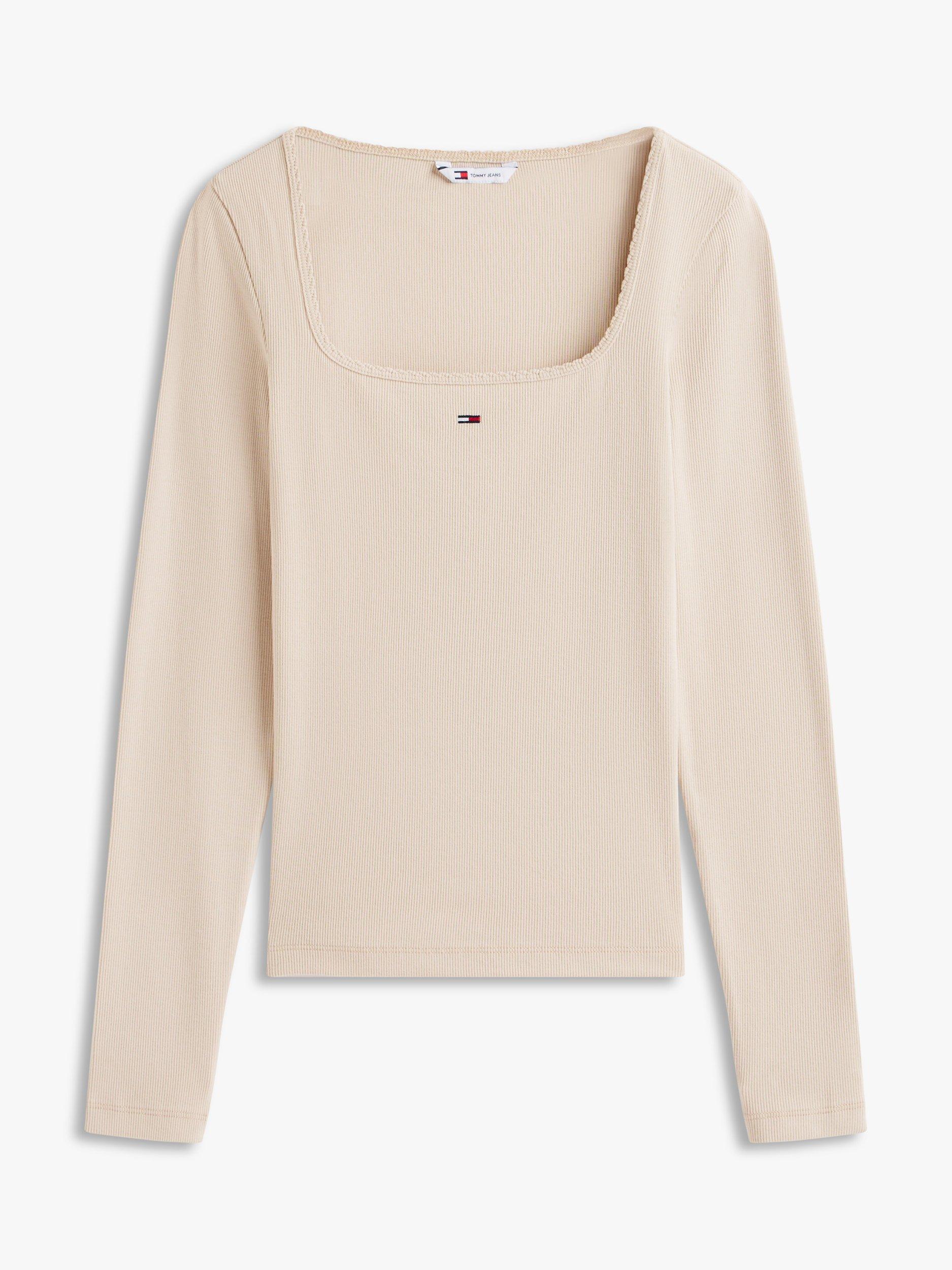 Product image 5 of 5, which shows Tommy Jeans Square Neck Long Sleeve Top, Gulf Sand, XS
