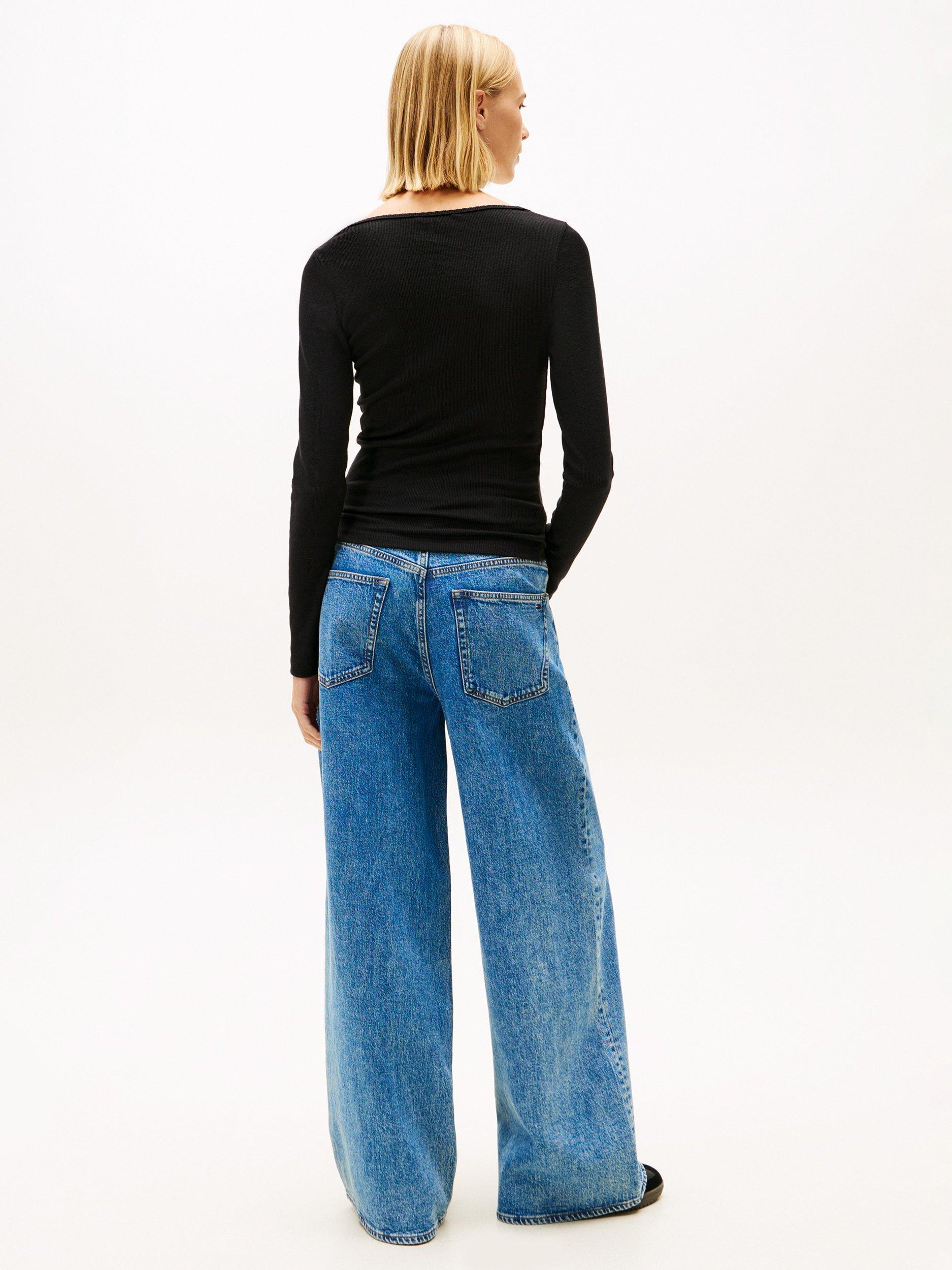 Product image 2 of 5, which shows Tommy Jeans Square Neck Long Sleeve Top, Black, XS