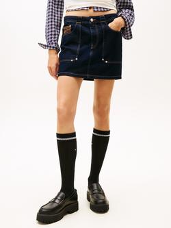 Tommy Hilfiger Embroidered Flag Denim Mini Skirt, Dark Blue, Dark Blue