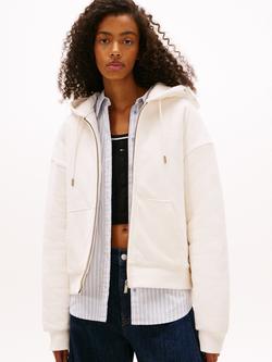 Tommy Hilfiger Logo Washed Zip Through Hoodie, Ancient White, Ancient White