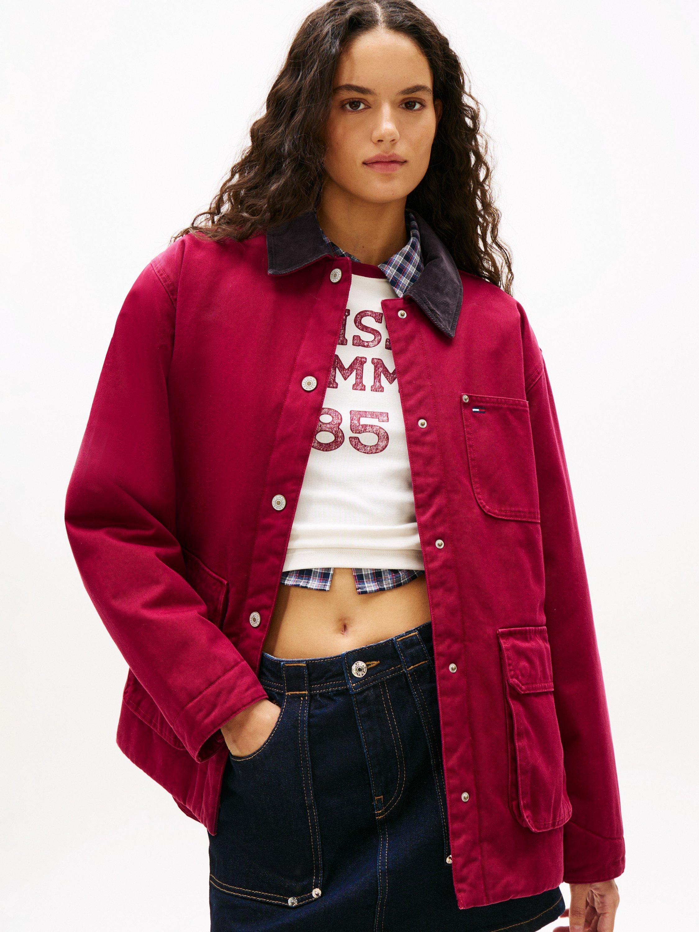 Product image 1 of 6, which shows Tommy Jeans Twill Barn Jacket, Lavish Cerise, XS