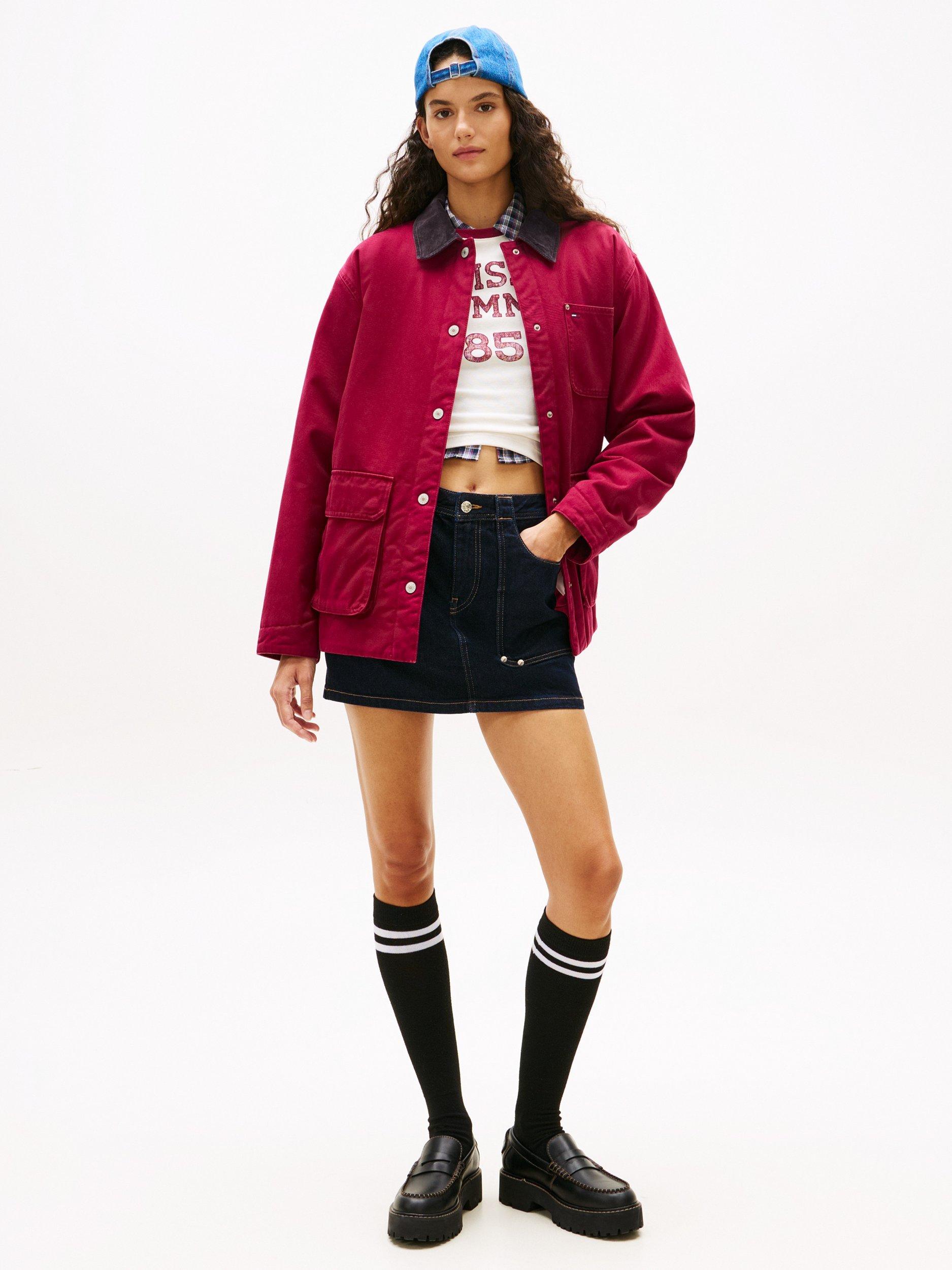 Product image 3 of 6, which shows Tommy Jeans Twill Barn Jacket, Lavish Cerise, XS