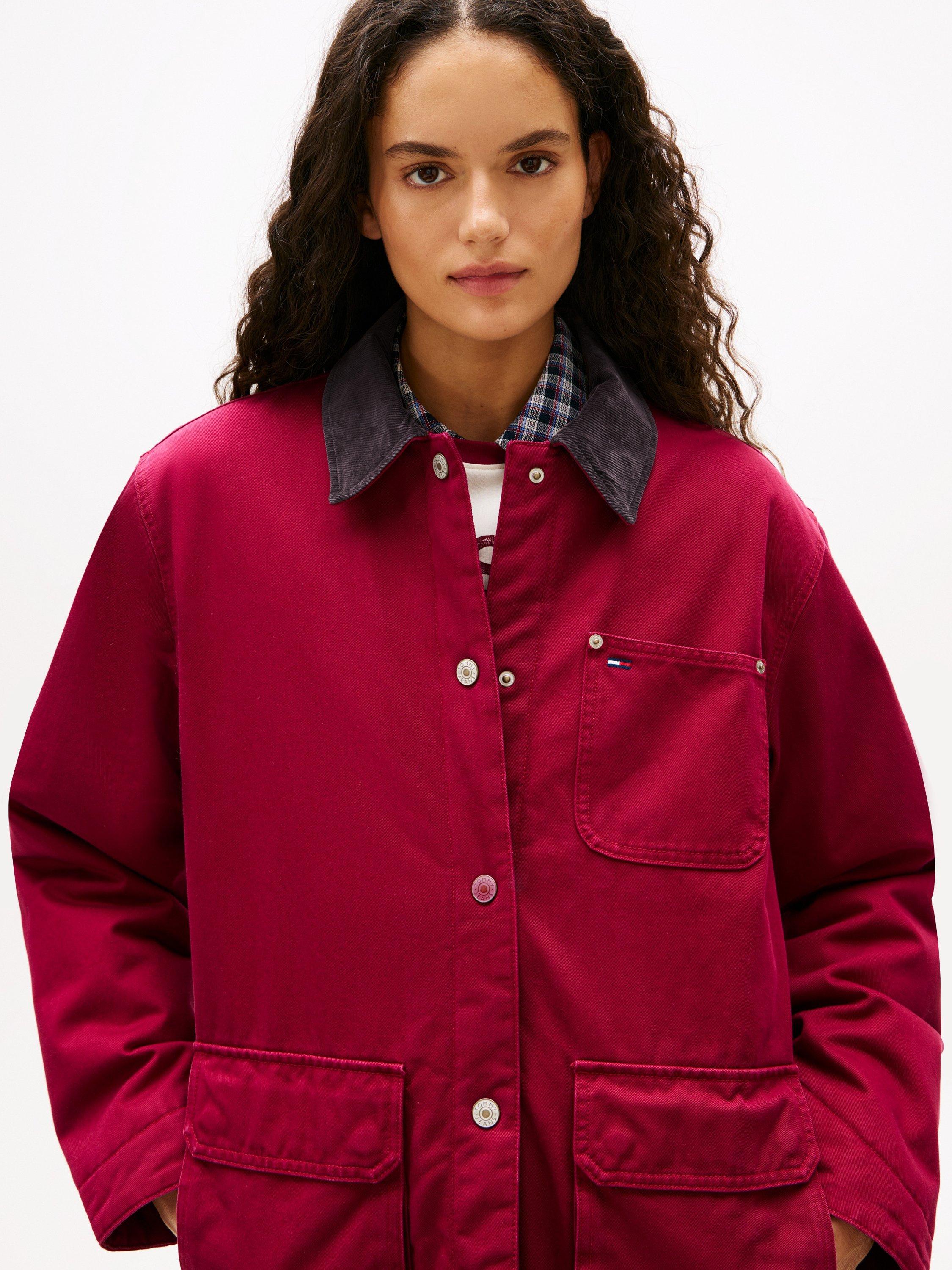Product image 5 of 6, which shows Tommy Jeans Twill Barn Jacket, Lavish Cerise, XS