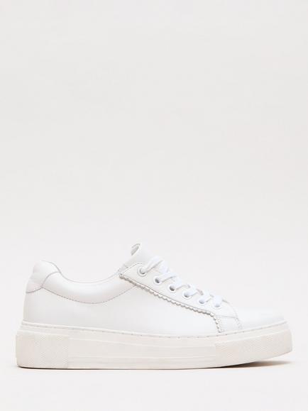 Phase Eight Lace Up Leather Trainers, White, White