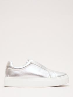 Phase Eight Metallic Leather Slip On Trainers, Silver, Silver