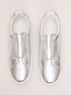 Phase Eight Metallic Leather Slip On Trainers, Silver - view 2, Silver