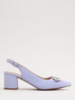 Phase Eight Sparkle Block Heel Suede Court Shoes, Pale Blue