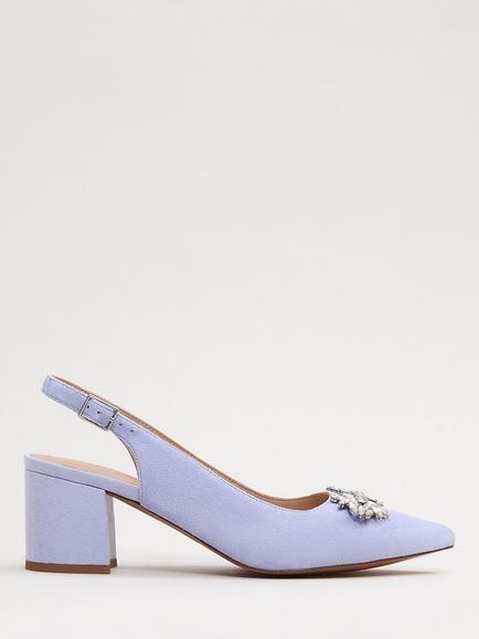 Phase Eight Sparkle Block Heel Suede Court Shoes, Pale Blue