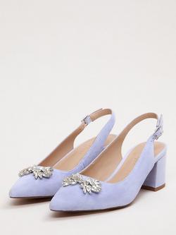 Phase Eight Sparkle Block Heel Suede Court Shoes - view 2, Pale Blue
