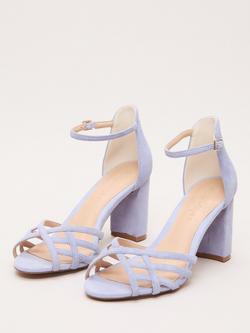Phase Eight Strappy Block Heel Suede Sandals - view 2, Pale Blue