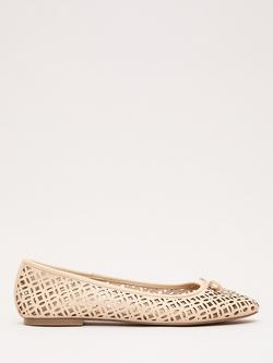 Phase Eight Cutwork Leather Ballerina Pumps, Stone, Stone