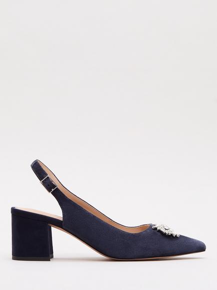 Phase Eight Sparkle Block Heel Suede Court Shoes, Navy
