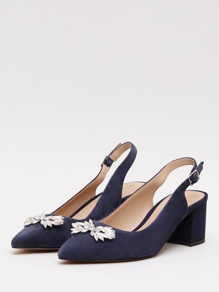 Phase Eight Sparkle Block Heel Suede Court Shoes - view 2, Navy