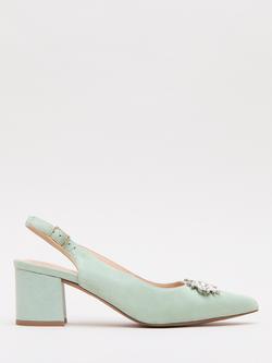 Phase Eight Sparkle Block Heel Suede Court Shoes, Pale Green