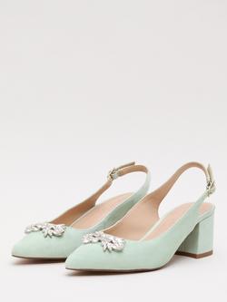 Phase Eight Sparkle Block Heel Suede Court Shoes - view 2, Pale Green