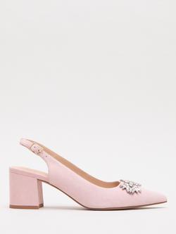 Phase Eight Sparkle Block Heel Suede Court Shoes, Pale Pink