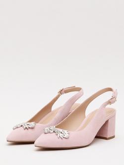 Phase Eight Sparkle Block Heel Suede Court Shoes - view 2, Pale Pink