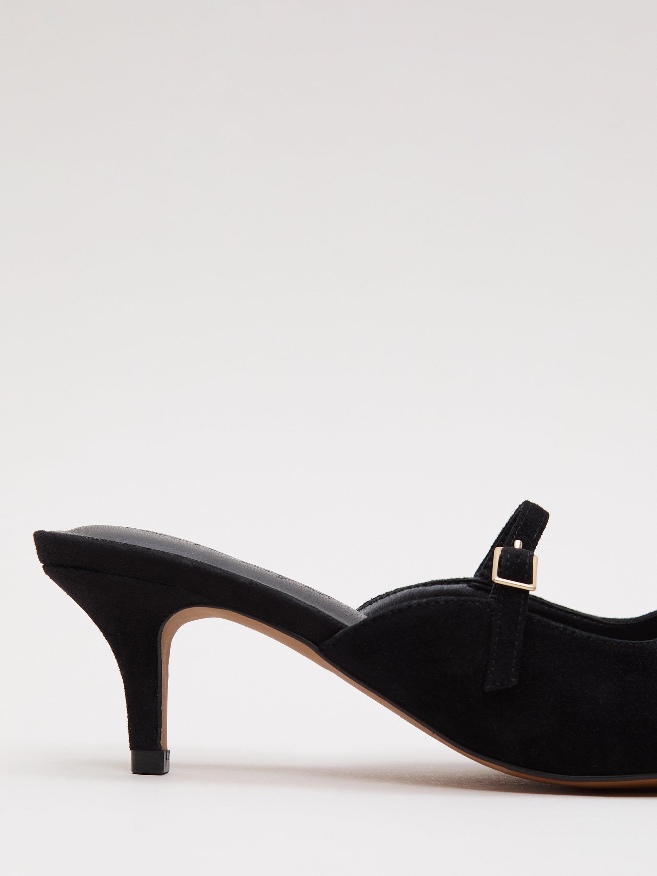 Product image 3 of 8, which shows Phase Eight Suede Mary Jane Mules, Black, 3