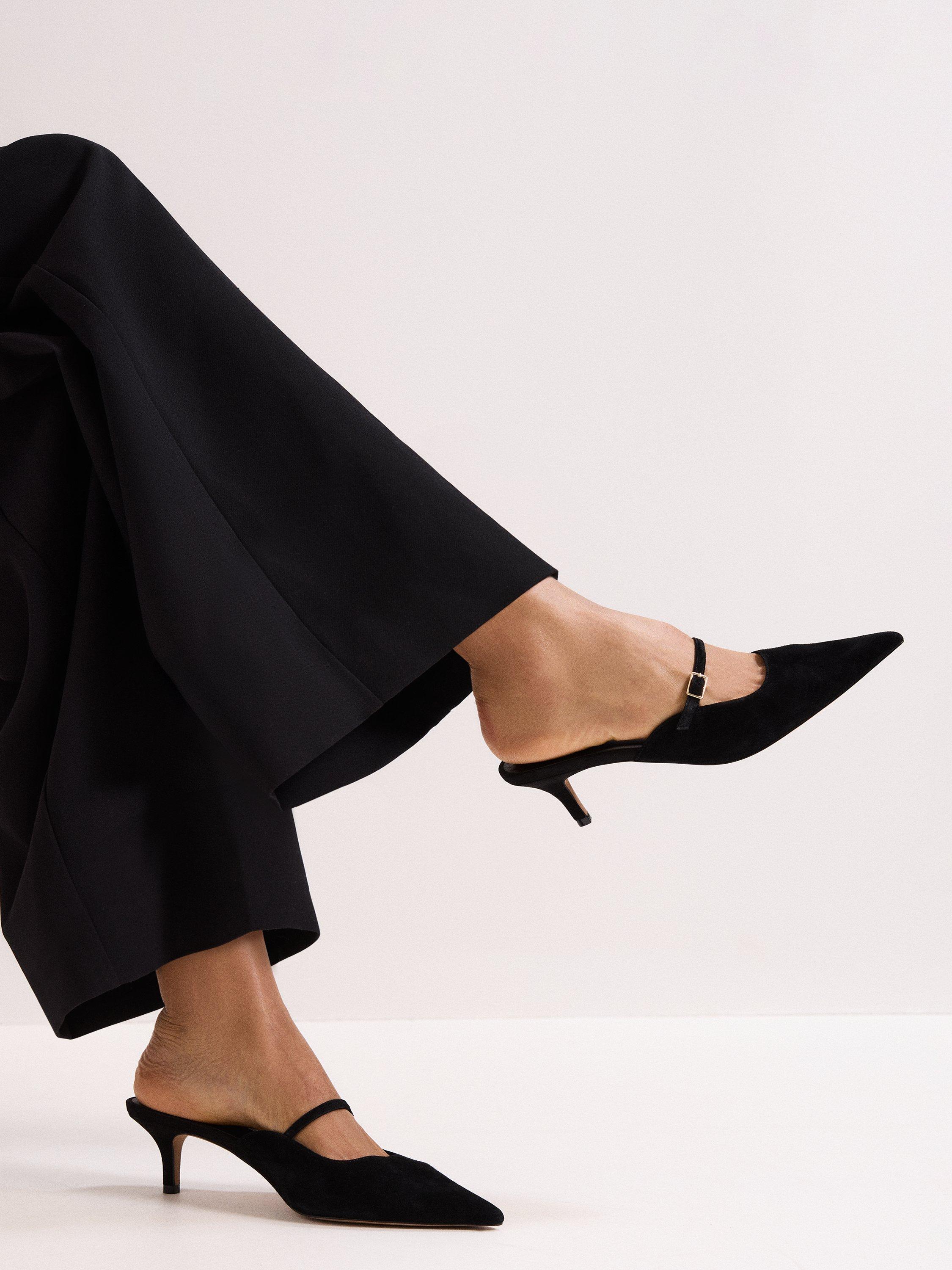 Product image 6 of 8, which shows Phase Eight Suede Mary Jane Mules, Black, 3