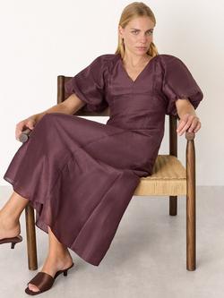 Whistles Linen Rich Taffeta Maxi Dress, Burgundy, Burgundy