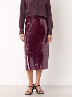 Whistles Sequin Midi Skirt, Merlot, Merlot