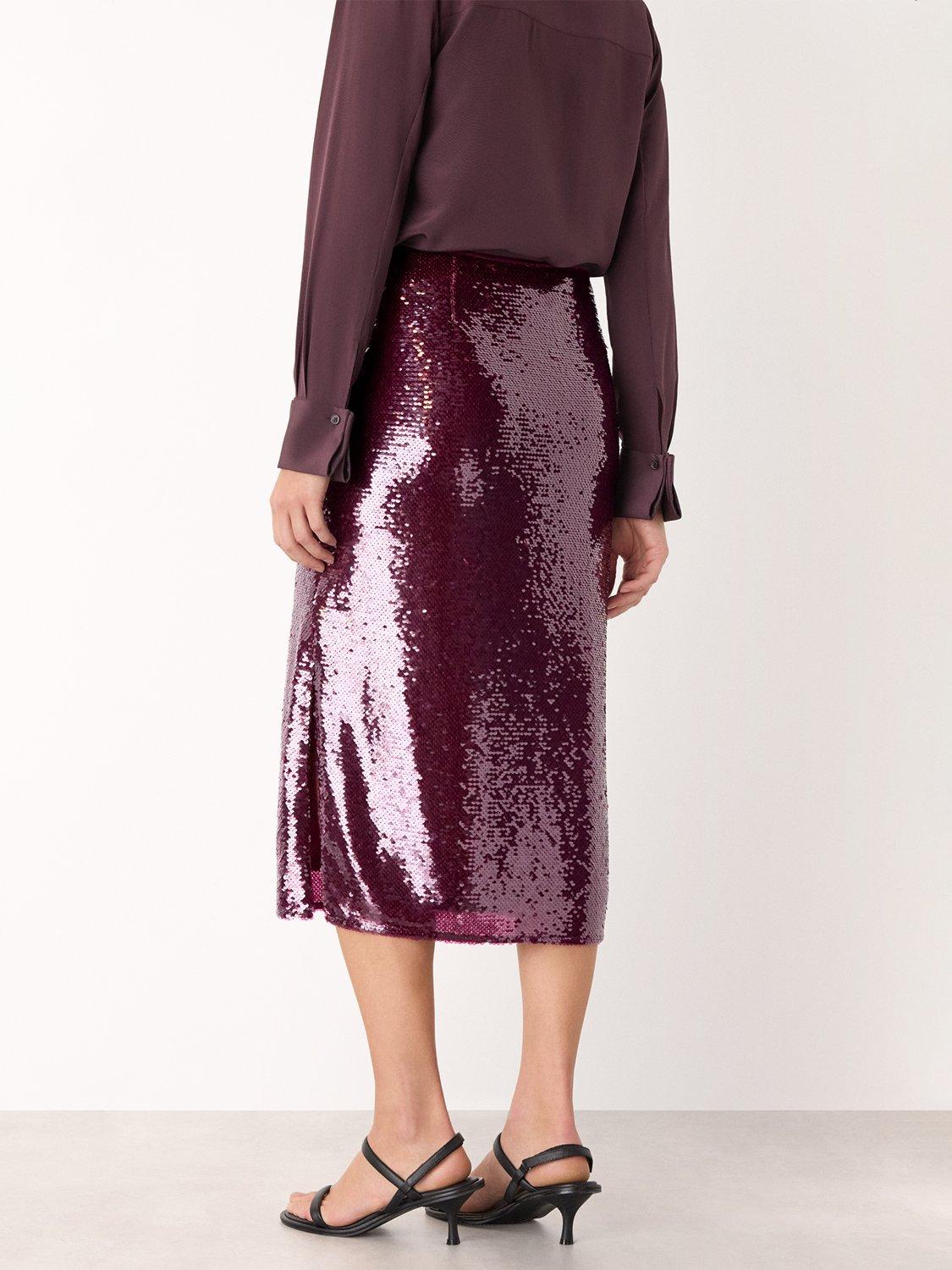 Product image 2 of 5, which shows Whistles Sequin Midi Skirt, Merlot, 6