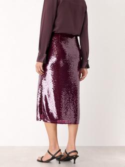 Whistles Sequin Midi Skirt, Merlot - view 2, Merlot
