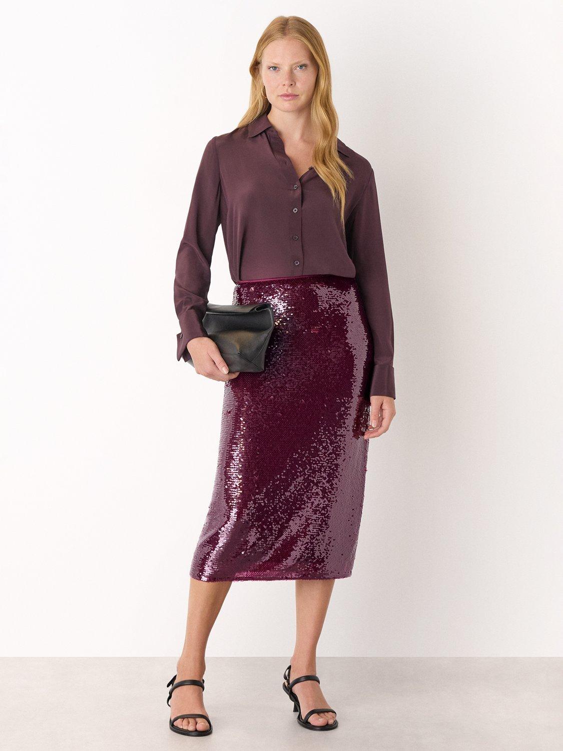 Product image 3 of 5, which shows Whistles Sequin Midi Skirt, Merlot, 6