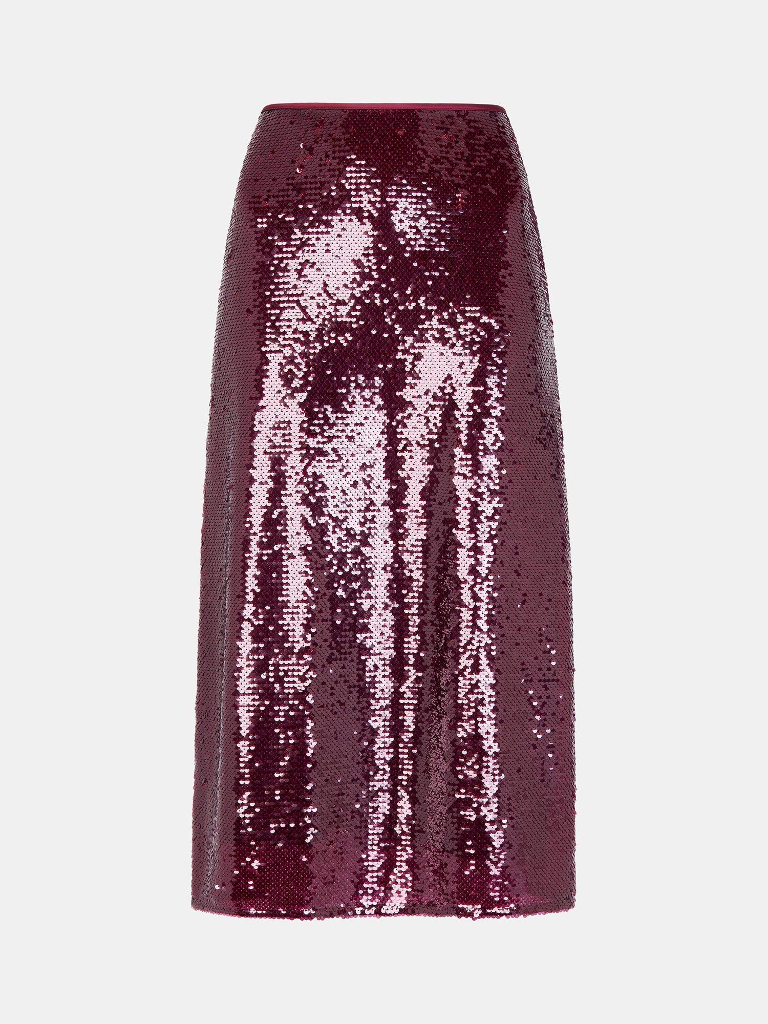 Product image 5 of 5, which shows Whistles Sequin Midi Skirt, Merlot, 6