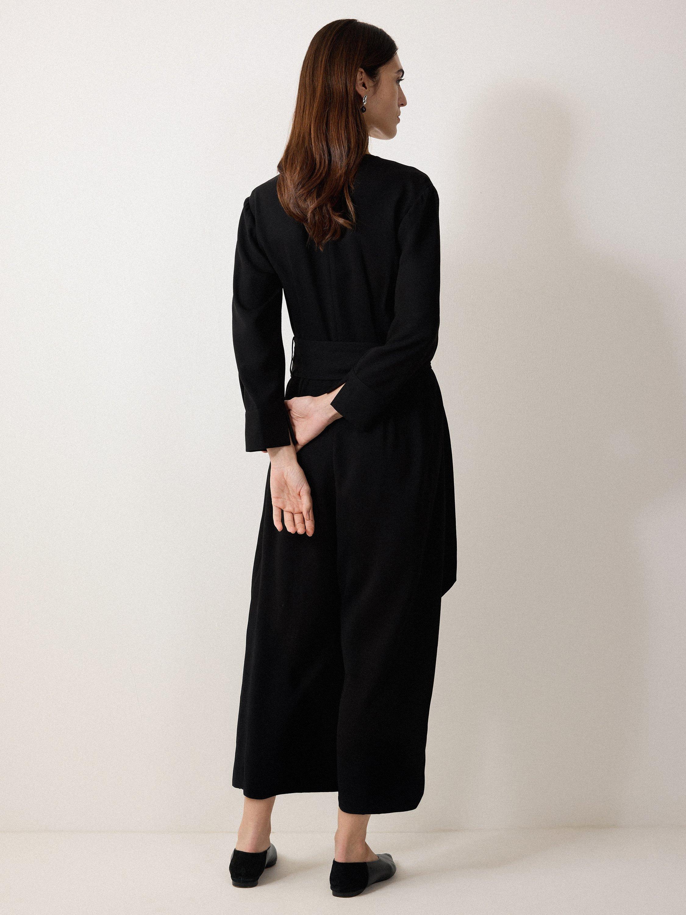 Product image 2 of 6, which shows Jigsaw Wrap Crepe Cropped Jumpsuit, Black, 6
