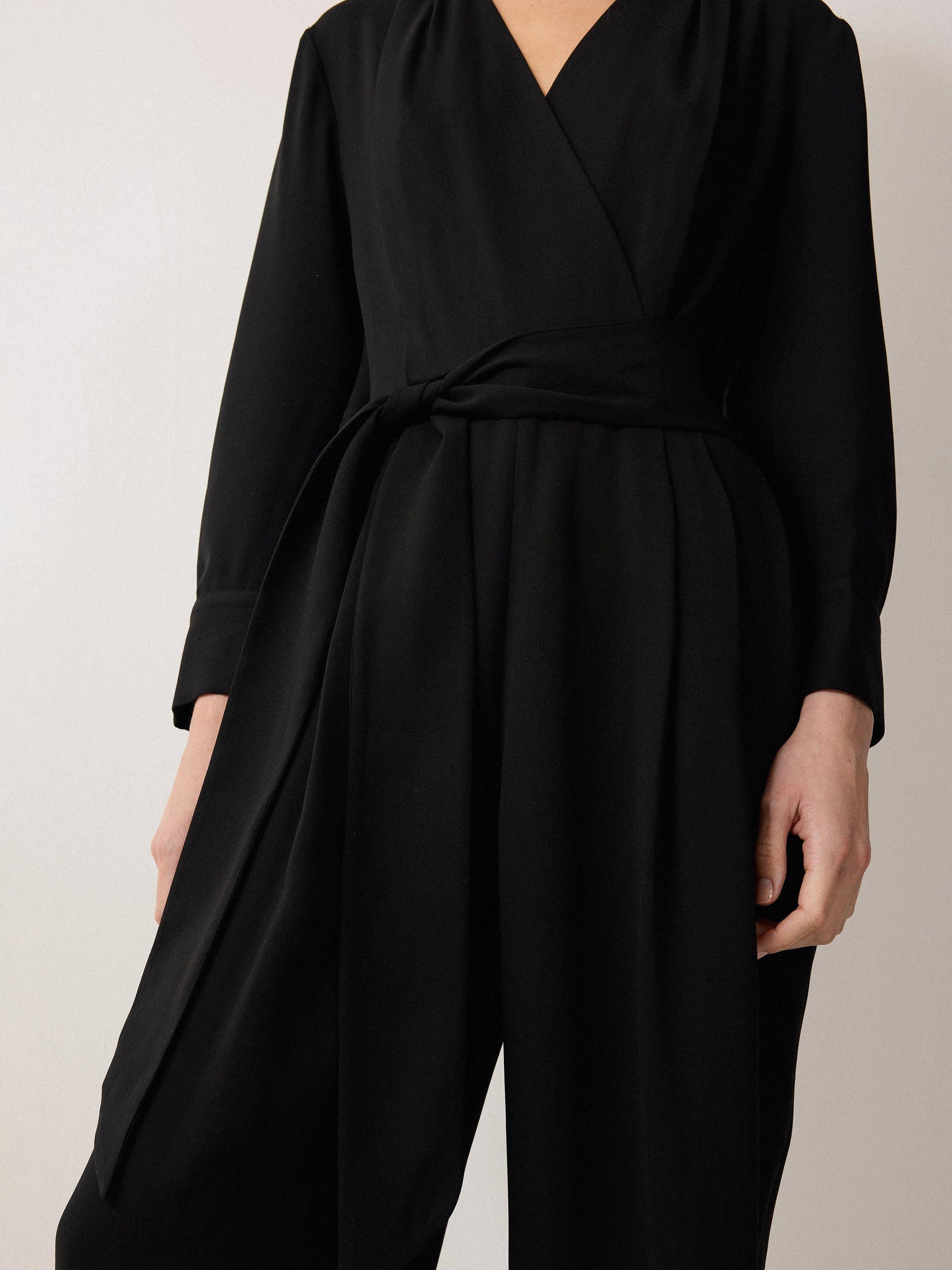Product image 3 of 6, which shows Jigsaw Wrap Crepe Cropped Jumpsuit, Black, 6