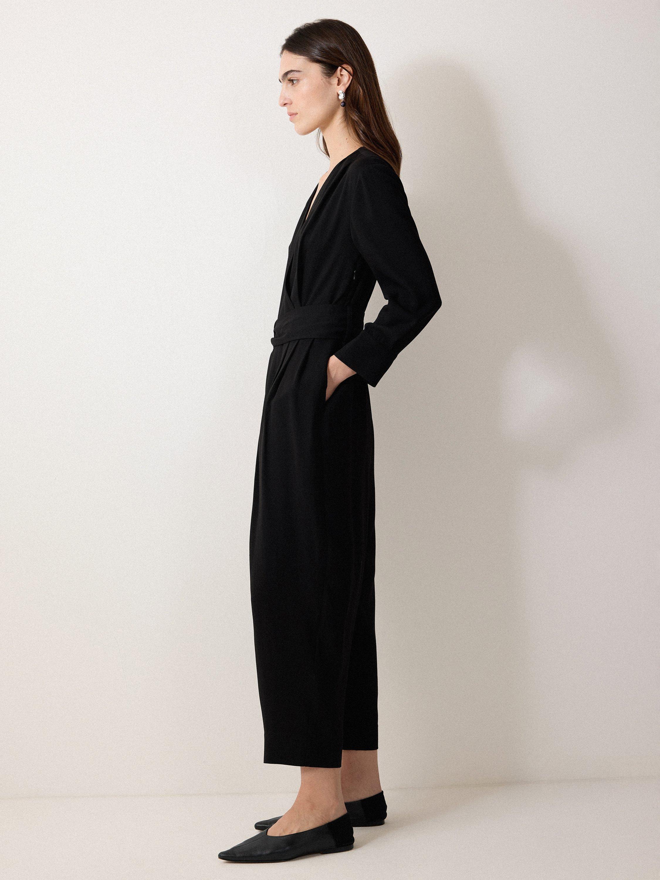 Product image 4 of 6, which shows Jigsaw Wrap Crepe Cropped Jumpsuit, Black, 6
