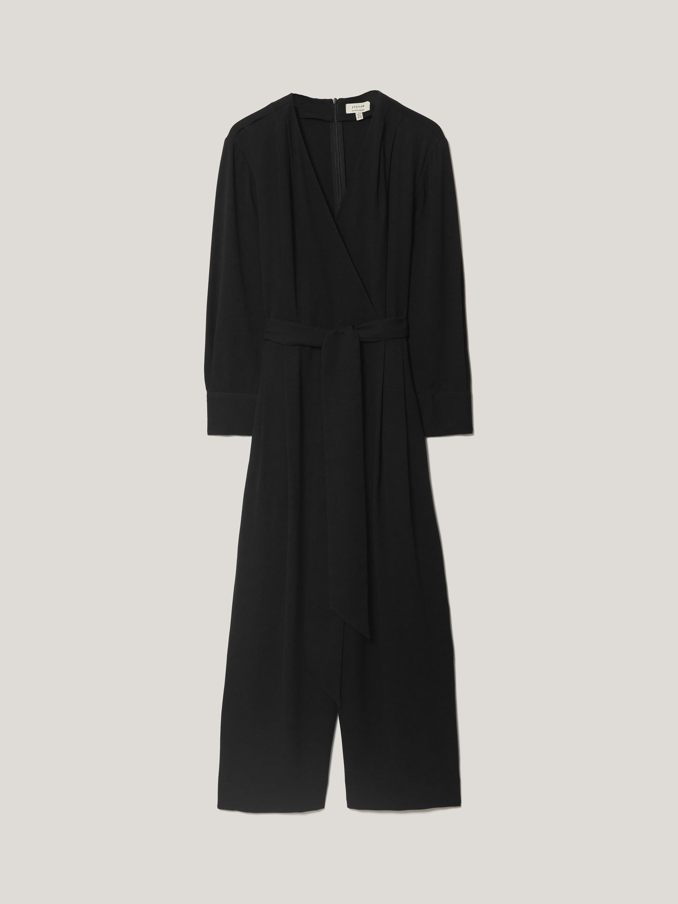 Product image 5 of 6, which shows Jigsaw Wrap Crepe Cropped Jumpsuit, Black, 6