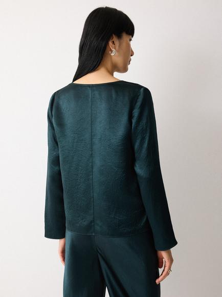 Jigsaw Satin Drape Neck Top, Dark Green - view 2, Dark Green