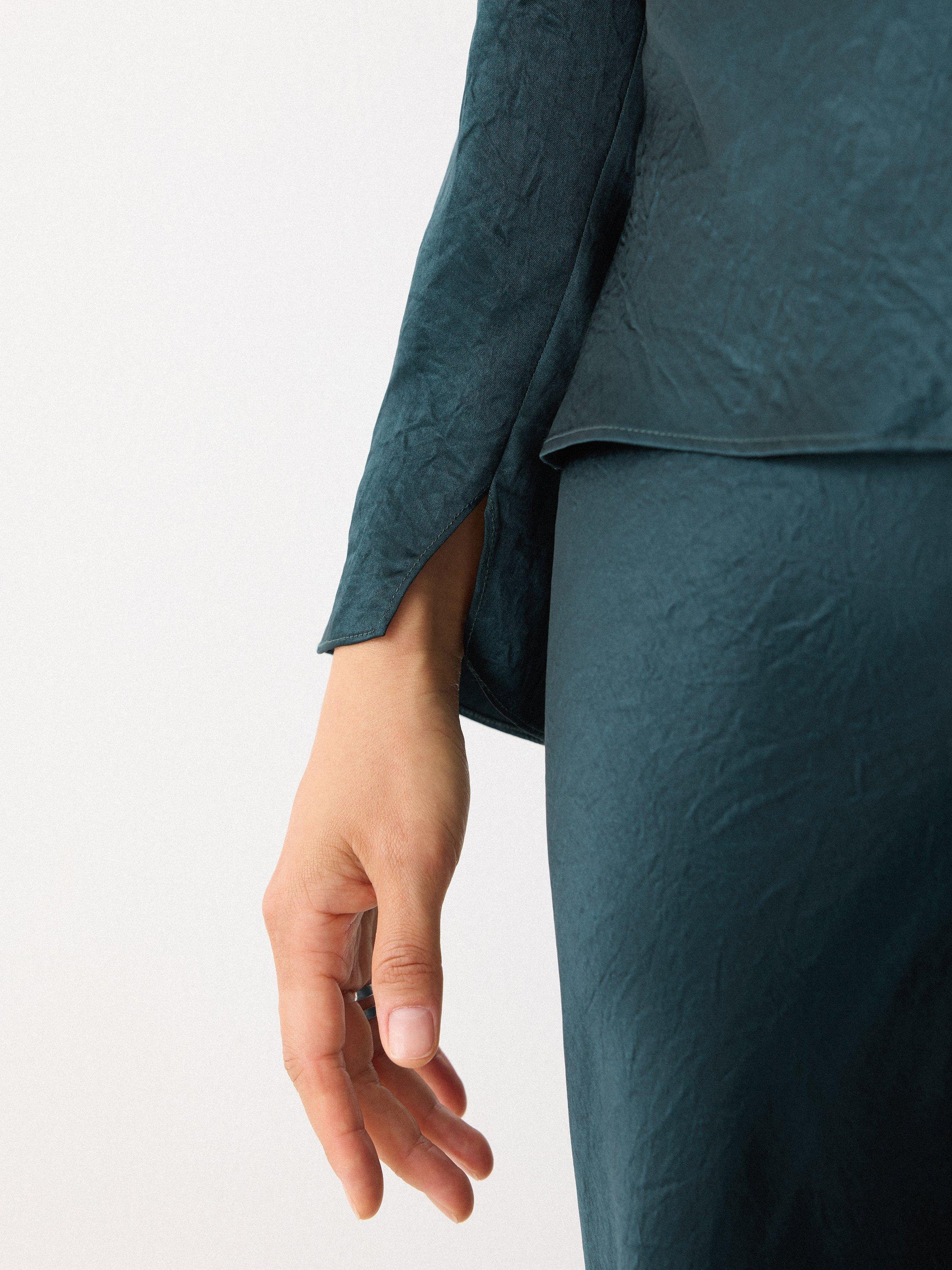 Product image 4 of 4, which shows Jigsaw Satin Drape Neck Top, Dark Green, 6