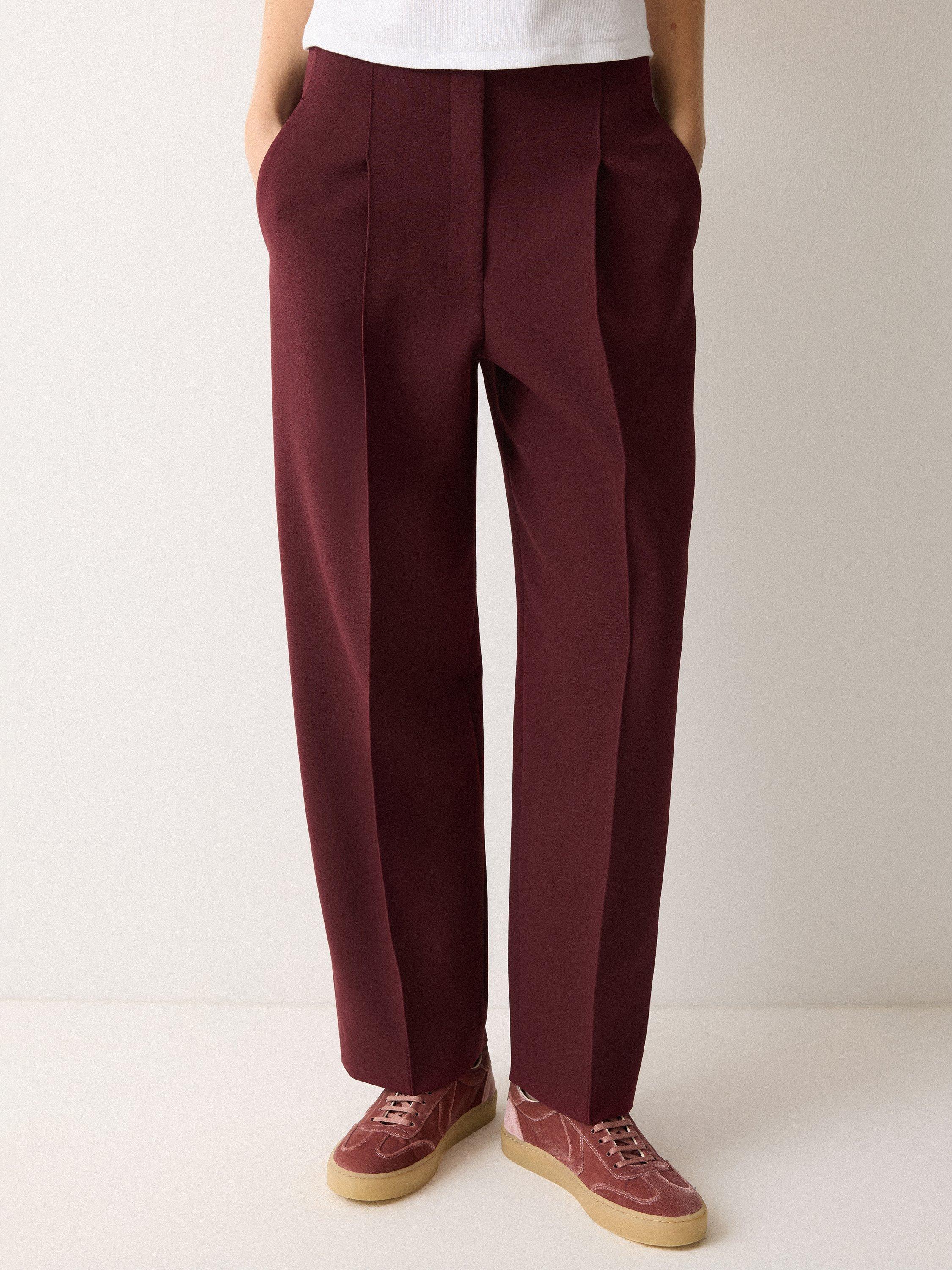 Product image 1 of 5, which shows Jigsaw Warren Pleated Trousers, Burgundy, 6