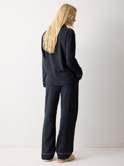 Jigsaw Piped Button Through Long Pyjama Set, Navy - view 2, Navy