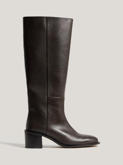 Jigsaw Leather Block Heel Riding Boots, Brown, Brown