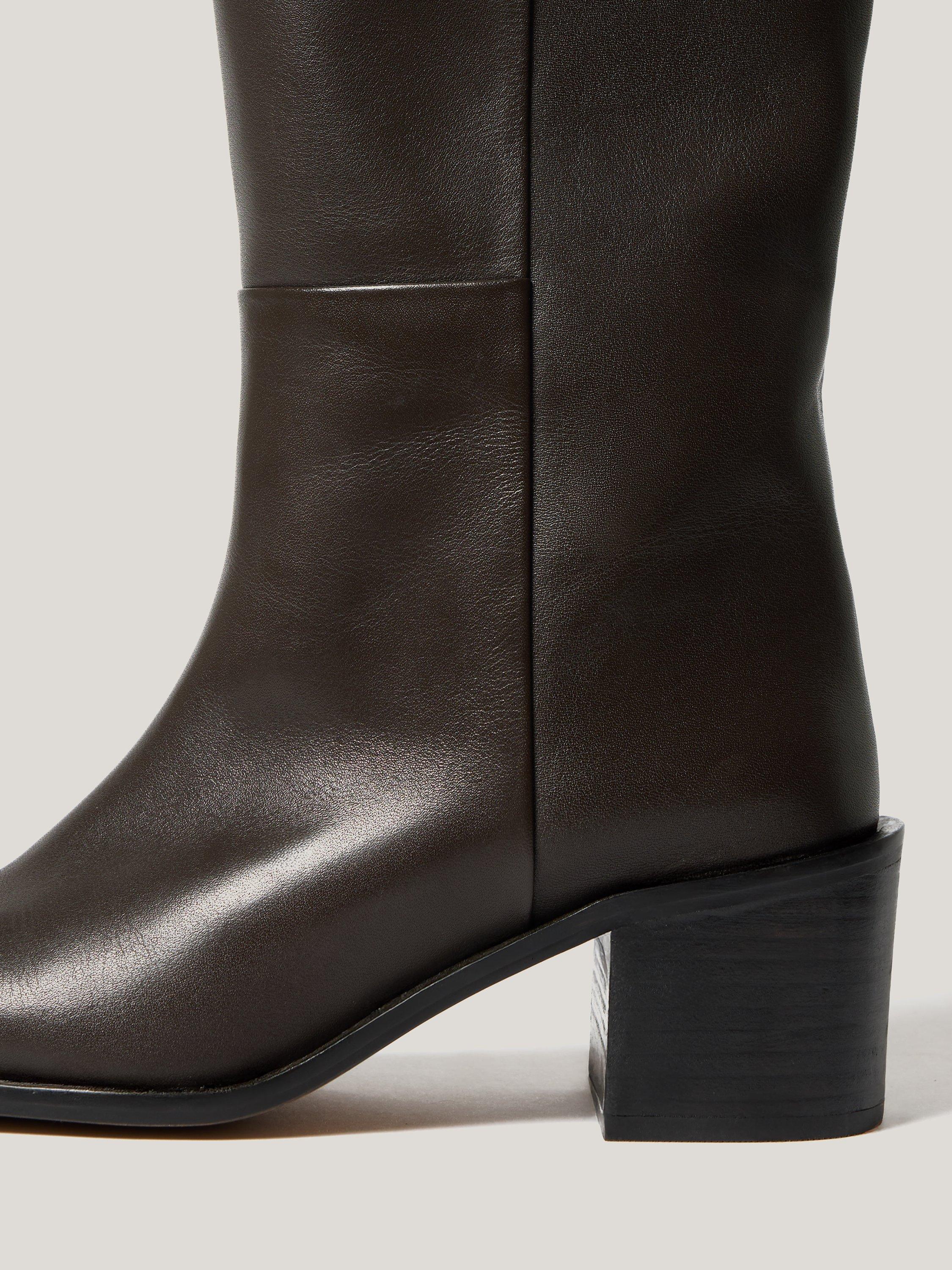 Product image 3 of 7, which shows Jigsaw Leather Block Heel Riding Boots, Brown, EU36