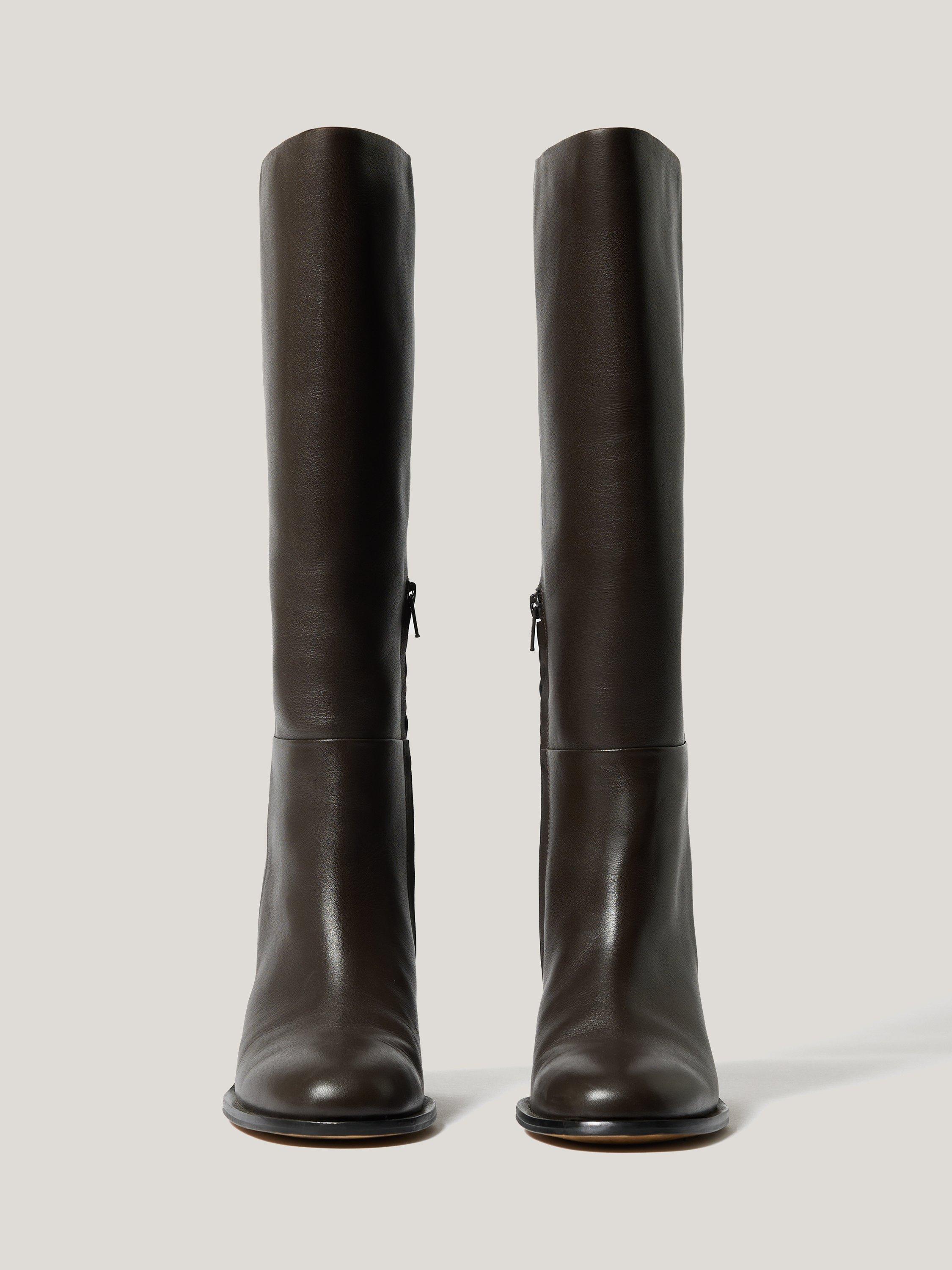 Product image 4 of 7, which shows Jigsaw Leather Block Heel Riding Boots, Brown, EU36