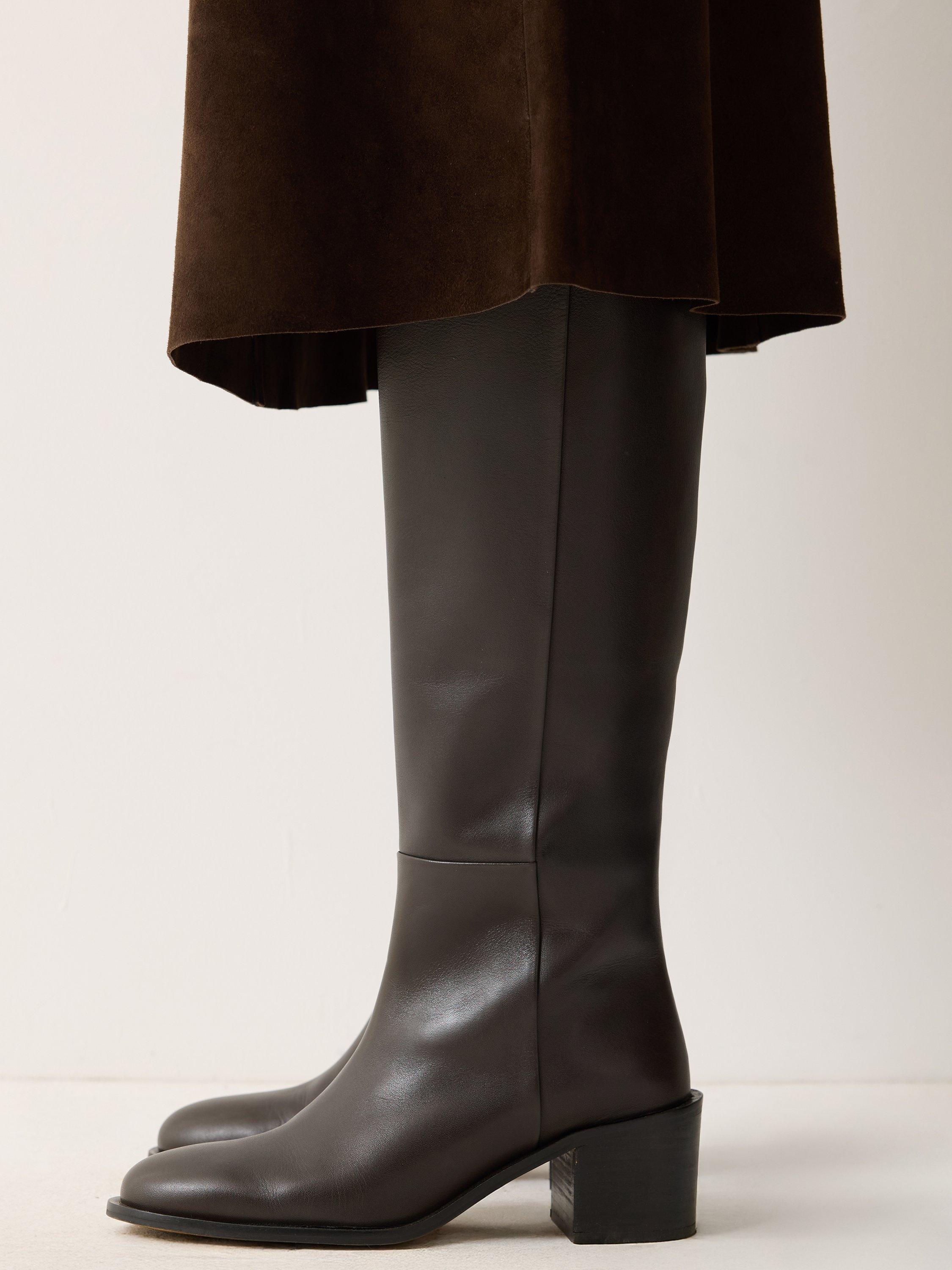 Product image 5 of 7, which shows Jigsaw Leather Block Heel Riding Boots, Brown, EU36