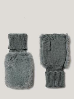 Jigsaw Faux Fur Mittens, Blue, Blue